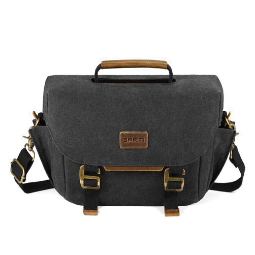 SMRITI Canvas DSLR Camera Bag, Camera Messenger Bag for Photographers,Travel Waterproof Shoulder Camera Case for Men Women (Black)