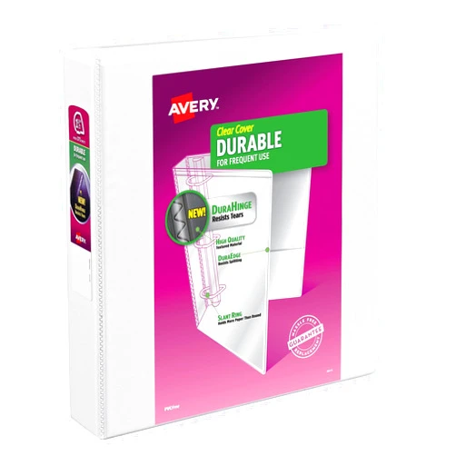 Avery Durable View 3 Ring Binder, 1-1/2 Inch Slant Rings, 1 White Binder (17022)