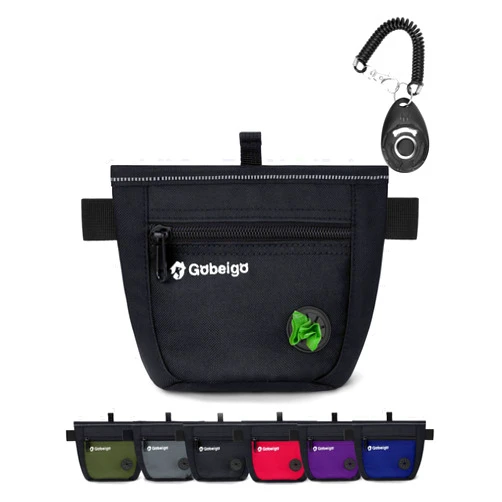Gobeigo Dog Treat Pouch and Training Clicker, Upgrade Two Magnetic Closure to Prevent Spills, 2 Cup Treat Bag with Poop Bag Dispenser, Metal Clip Waist Belt Fanny Pack for Pet Walk (Black)