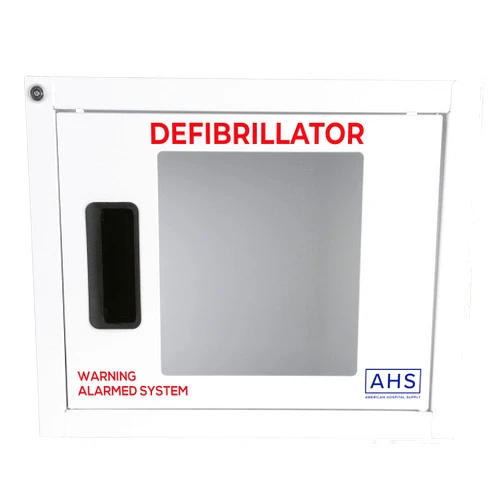 AMERICAN HOSPITAL SUPPLY AED Cabinet | Defibrillator Wall Mounted Storage Cabinet White | Alarmed | Small Fits Phillips/Heartsine/Defibtech