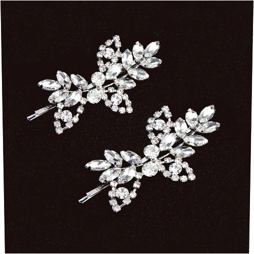 Uongeod Rhinestone Bridal Hair Clips(2PCS) Leaf Wedding Hairpin Bride Pearl Crystal Hair Clips Gold Rhinestone Barrette (Silver)