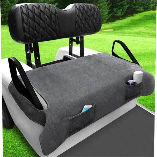 LEAPGOMAX Golf Cart Seat Blanket Covers, Breathable Heavy Duty Universal Golf Cart Seat Covers for Club Car DS Precedent EZGO TXT RXV with 2 Pockets for Your Golf Items