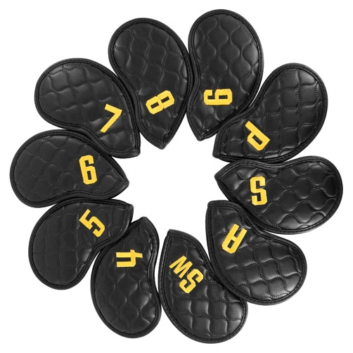 PINMEI Golf Iron Head Cover 10pcs Synthetic Leather Velcro Closure Fit All Brands Golf Club Head Cover for Callaway Ping Taylormade Cobra Etc