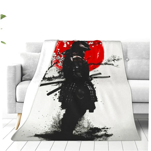 Sweetfox Japanese Samurai Blanket Armored Warrior Bushido Decor Inspirational Throw Blanket Gifts for Girls Boys Super Warm Soft Plush Lightweight Fleece Flannel Bed Blanket for Kids Adults Men Women 60