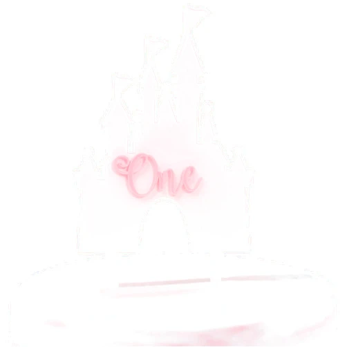 LINGANA Pink Castle One Cake Topper - Little Princess 1st Birthday Decorations,Acrylic Castle Birthday Cake Topper,Princess Wedding First Anniversary Centerpieces,Sweet Magic Party Photo Props (Pink)