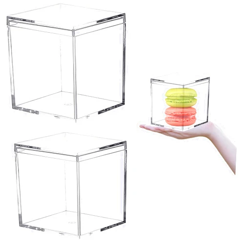 KissYou Acrylic Box with Lid 2 Packs Clear Display Boxes Stackable Storage Bins Plastic Square Cube Containers Storage Box for Cookie Candy Sweets Kids Birthday Party Favor Gifts