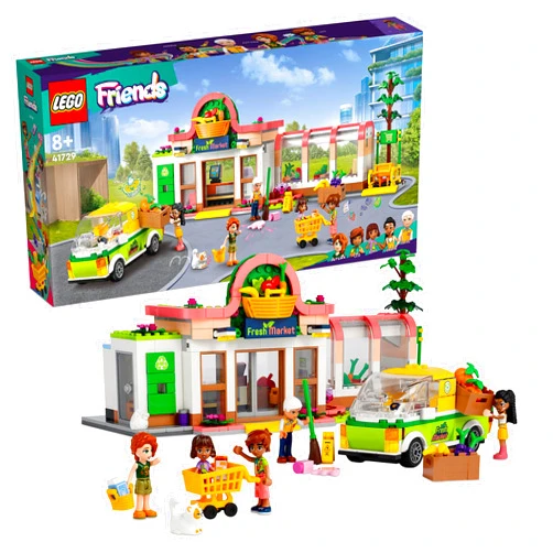 LEGO Friends Organic Supermarket Toys for Girls and Boys from 8 Years Old, Play Set with Truck and 4 Character Dolls from 2023, Role Play Gift for Children 41729