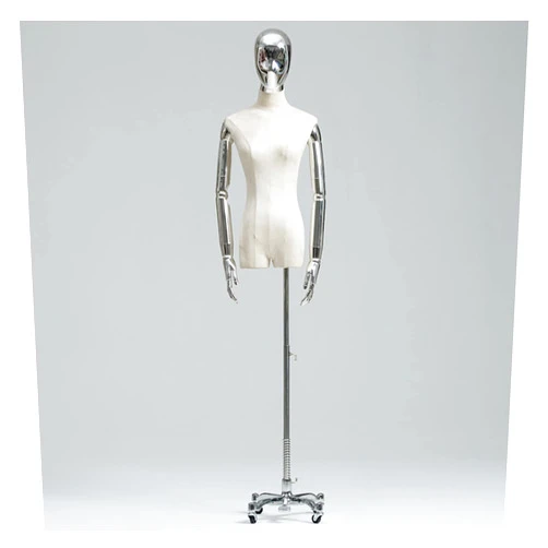 LXLIGHTS Female Mannequin Torso with Rotate Head, Adjustable Height 132-182cm Half Scale Maniquins Body Dress Form, Adult Plastic Dressmaker Dummy Model (Color : Silver, Size : A)