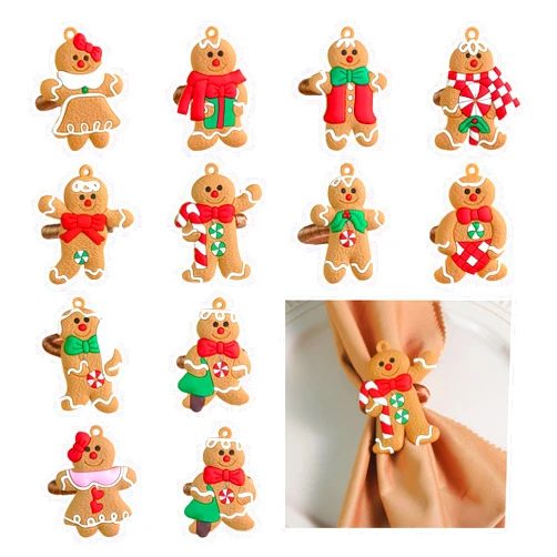Cyiwniao Christmas Napkin Rings Set of 12, Gingerbread Man Napkin Holder Rings Xmas Holiday Napkin Ring for Christmas Themed Holiday Party Dinner Wedding Table Decoration