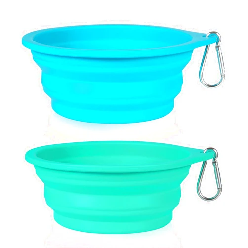 SLSON 2Pack Collapsible Dog Bowl,Integrated Molding Travel Bowl No Plastic Rim Pet Feeding Bowls for Walking Traveling Outdoors,600ML (Light Blue+Light Green)
