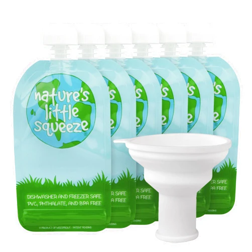 WeeSprout Double Zipper Reusable Food Pouches, Perfect for Babies & Toddlers, Freezer & Dishwasher Safe (Original, 7 Fl Oz + Pouch Filler)