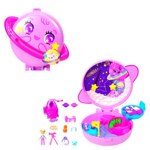 Polly Pocket Dolls and Playset, Planet Polly Outer Space Compact, Travel Toy with 1 Micro Doll, Pet Puppy & Themed Accessories