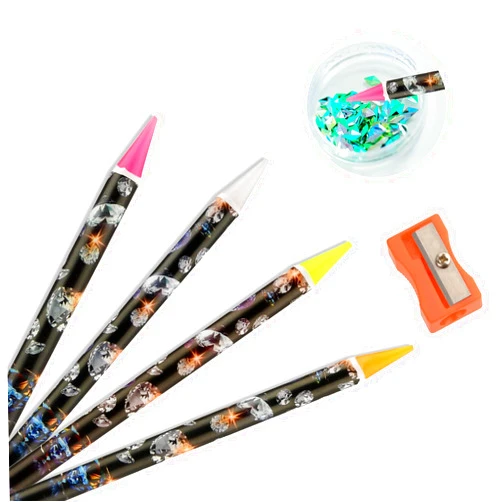 Telooco 4Pcs Rhinestone Picker Tool Self Adhesive Wax Pencil Diamond Art Tools Rhinestone Applicator Nail Point Drill Pen Resin Picker Dotting for Nail Art DIY with Pencil Sharpener