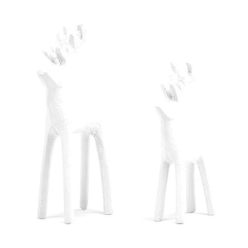 DEMDACO Cozy Time Reindeer Classic White Lg. 7 Inch, Sm. 6 Inch Cast Iron Handmade, Rustic, Festive Holiday Décor, Christmas Decoration Figurine Set of 2