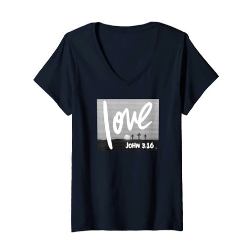 VISIT THE STORE TEENAGER LOVE RR Womens JOHN 3:16 LOVE/ Cool Christian Faith Teenagers V-Neck T-Shirt
