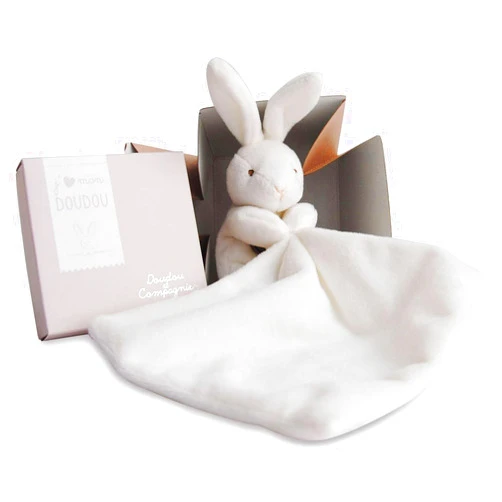 DOUDOU ET COMPAGNIE - White Small Soft Bunny with Blankie