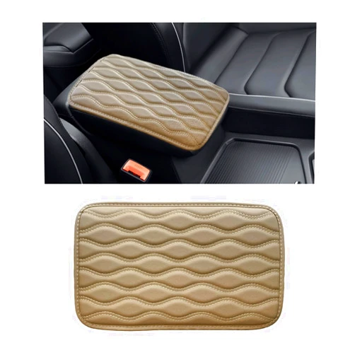 Dickno Car Center Console Pad, Waterproof Auto Armrest Seat Box Cover, PU Leather Arm Rest Protector Cushion Pad, Universal Vehicle Interior Protection Accessories for Car SUV (Beige)
