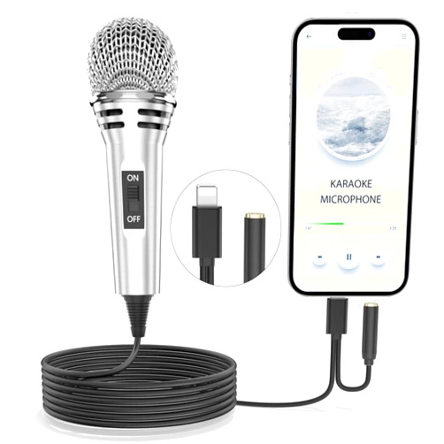 NICHOM 4.3 INCH Mini Microphone for iPhone iPad,Portable Small Handheld Microphone for Video Recording,Karaoke Singing,Vlogging,Chatting,Podcasting YouTube with Sponge Cover (Sliver)