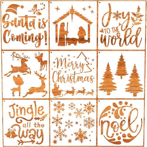 UDOME Christmas Stencils for Painting on Wood Reusable - Merry Christmas/ Noel/ Joy to The World/ Santa/ Deer/ Christmas Tree Holiday Stencils for Walls Crafts Canvas Floor Fabric Christmas Decors
