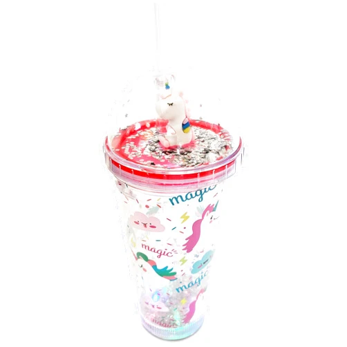 The Onyx Bee Glow Party Cups for Kids Light Up Tumbler Magic Cup with LED Glow in the Dark Water Drinking Bottle 16oz with Lid and Straw (Pink Unicorn)