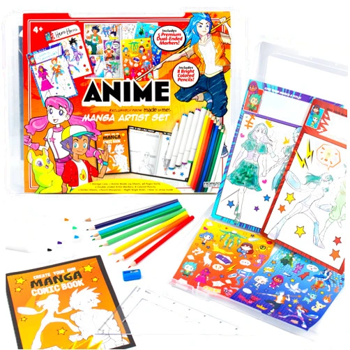 Made By Me Manga Artist Set - How to Draw Anime & Create 2 Comic Books - Great Gifts for Anime Enthusiasts - Awesome Art Kit for Kids