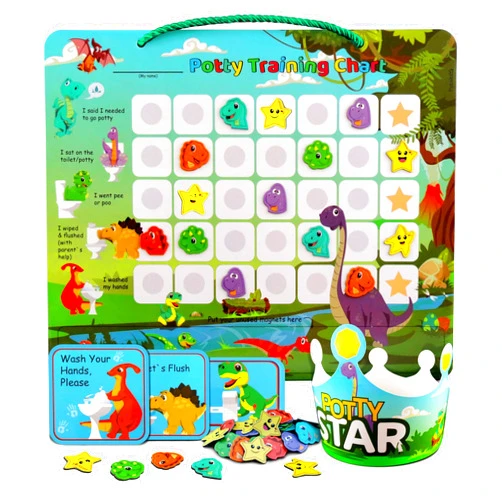PUTSKA Potty Training Chart & 35 Magnetic Stickers - Potty Chart, Potty Training Sticker Chart, Potty Training Chart for Toddlers Boys, Potty Chart for Girls with Stickers(Dinosaur)