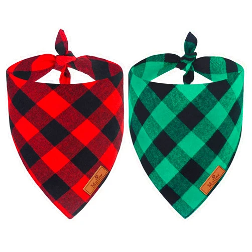 Malier 2 Pack Dog Bandana Christmas Classic Plaid Pet Bandana Scarf Triangle Bibs Kerchief Set Pet Costume Accessories Decoration for Small Medium Large Dogs Cats Pets