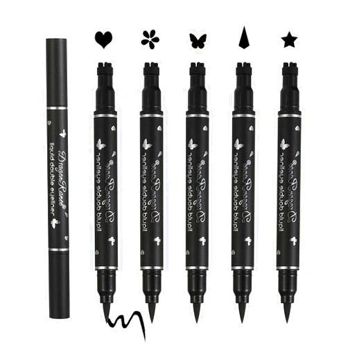 XINGXYUEL 5PCS Eyeliner Stamp Set Liquid Winged Eyeliner Stamp Pen Double-headed Black Eye Liner Pencil long-lasting Waterproof Stamp Eyeliner Set for Eye Makeup-Star,Heart,Flower,Butterfly,Triangle