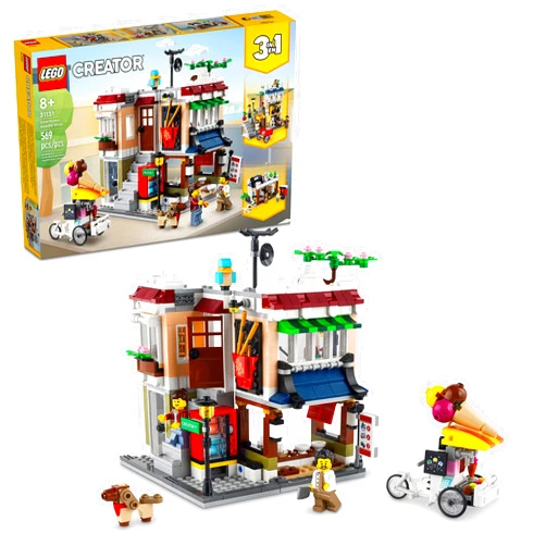 LEGO Creator 3 in 1 Downtown Noodle Shop House, Transforms from Noodle Shop to Bike Shop to Arcade, Modular Building Set, Toy Gift for Kids 8 Years and Up, 31131