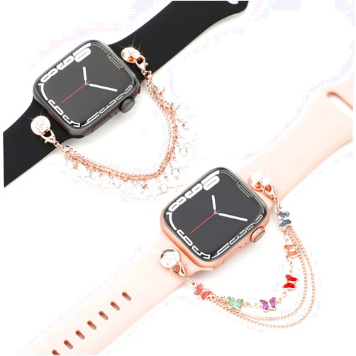 Bagoplus 2 Pack Soft Silicone Band with Charms Compatible with Apple Watch Band 38mm 40mm 41mm, Cute Women Sport Wristbands with Decorative Ring Loops for iWatch Series SE 8 7 6 5 4 3 2 1