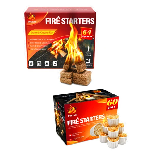 Nvkrvks Fire Starter Collection, Including Fire Starter Pods & Squares, Easy-Burning Fire Starter for Wood Stoves, Campfires, Grill Pit and Fireplace, Natural & Waterproof