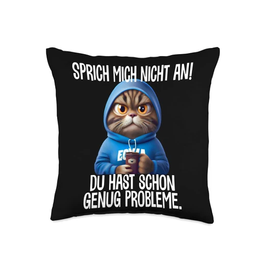 Sprüche Ironisch Sarkastisch Katzen Geschenkidee Guten Morgen Ganz dünnes EIS Coffee Saying Funny Gift Throw Pillow, 16x16, Multicolor