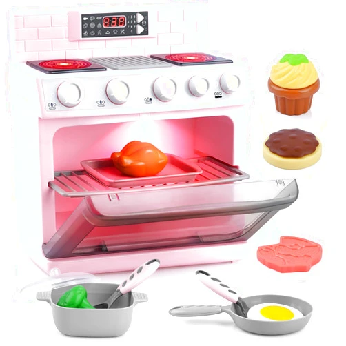 PLAY Toy Oven Kids Kitchen Playset, Kids Play Kitchen Set with 11 Accessories, Realistic Cooking Sounds ＆ Lights, Pretend Play Oven Toddler Cooking Gift Set for Girls Boys Ages 3+
