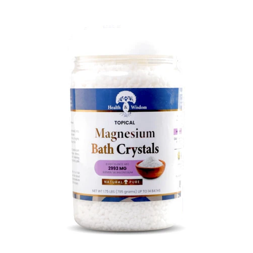 Health and Wisdom Magnesium Bath Crystals - Bath Salts with High Concentration & Enhanced Absorption for Muscle & Joint Relief - Dead Sea Sourced - Unscented - 1.75 lbs - Up to 14 Uses