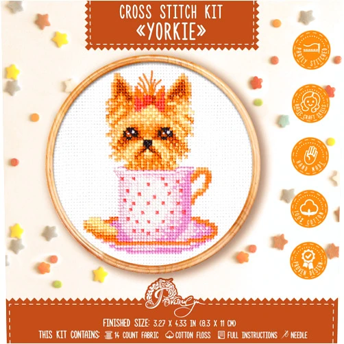 Povitrulya Yorkshire Terrier - Yorkie Puppy Cross Stitch Starters Kit