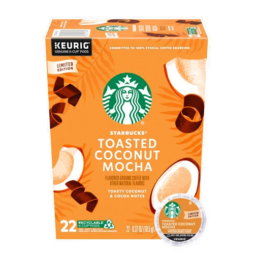 Starbucks K-Cup Coffee Pods, Toasted Coconut Mocha Flavored Coffee for Keurig Coffee Makers, 100% Arabica, Limited Edition, 1 Box (22 Pods)