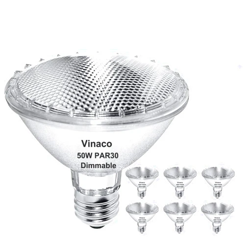 Vinaco PAR30 Halogen Bulb 50W 120V E26 Base， 6 Pack PAR30 Short Neck Halogen Long Lifespan，50W PAR30 Dimmable 3000k Warm White，High Out PAR30 Flood Light Instead for Flood Light Bulb Outdoor.