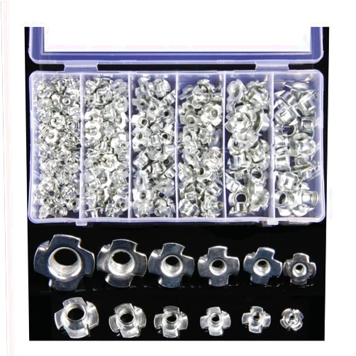 YUANXI T Track Sliding Nut,245PCS Zinc Plated M3/M4/M5/M6/M8/M10 Four Claws Nut，Speaker T-nut，Blind Pronged Tee Furniture Hardware Hammer Head