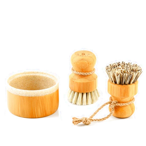 SUBEKYU Bubble Up Bamboo Dish Brush Set with Soap Holder, Wooden Dish Scrubber with Soap Dispenser, Natural Kitchen Scrub Brush, Washing Pot/Pans/Cast Iron, 2 Pack, Sisal + Coconut Palm Bristles