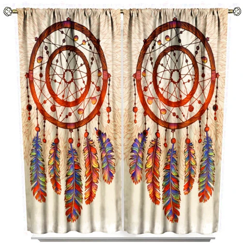Moderw Boho Dream Catcher Rod Pocket Curtain for Bedroom 2 Panel Set Colored Bohemian Dreamcatcher with Feathers Home Decor Blackout Windows Drapes for Living Room 42x45 Inch