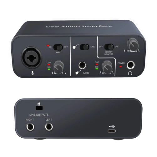 YGiTK USB Audio Interface 2 In 2 Out with 48V Phantom Power,YGiTK USB-C Audio Interface for PC/Win/Mac Recording, Streaming and Podcasting, Audio Box (Microphone Cable Included)