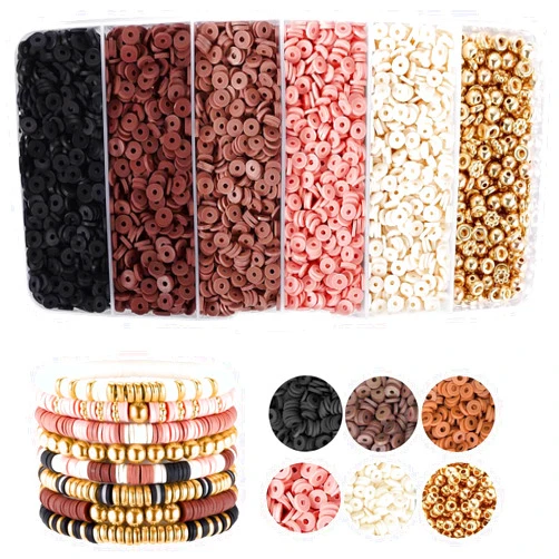 HomTop Clay Beads Bracelet Making Kit,5200+pcs Brown Polymer Clay Beads for Jewelry Making, Friendship Bracelet Kit(6mm)
