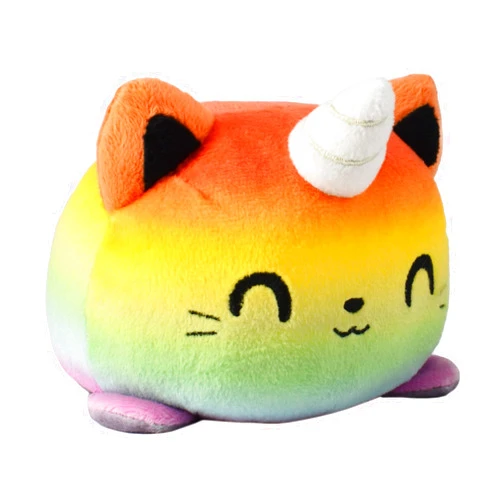 TeeTurtle - The Original Reversible Cat Plushie - Rainbow Kittencorn + Gray Tabby - Cute Sensory Fidget Stuffed Animals That Show Your Mood