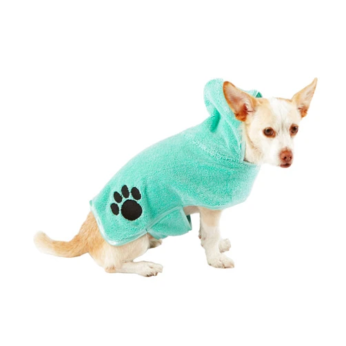 Bone Dry Pet Robe Collection, Embroidered Absorbent Microfiber Bath Robe with Adjustable Closure, for Dogs & Cats, X-Small, Aqua