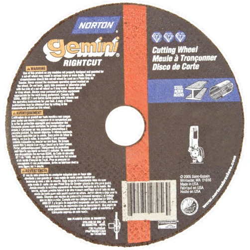 Norton Gemini Right Angle Grinder Reinforced Abrasive Flat Cut-off Wheel, Type 01, Aluminum Oxide, 5/8