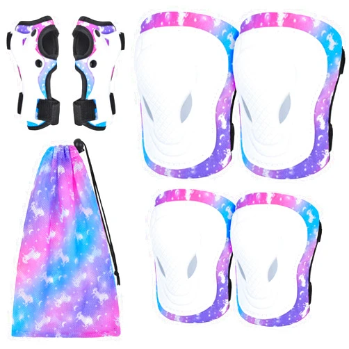AuSletie Knee Pads for Kids Elbow Pads Wrist Guards, Kids Girls Knee Pads and Elbow Pads Set, 7 in 1 Kids Skating Protective Gear for Skateboard Roller Skating Scooter Cycling, 3-8 Years