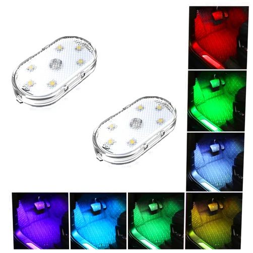 JOYCOURT Car Interior Wireless Led Lights, 7-Colors Car Ambient Lighting with 6 Bright Led Lamp Beads, USB Rechargeable Car Interior Portable Magnetic Car Reading Light Night Light (2PCS)