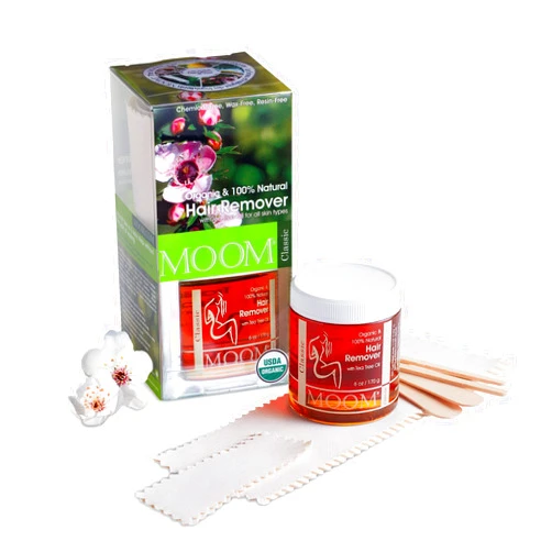 MOOM - Organic Sugar Wax Hair Removal Kit, For Underarm, Face and Bikini Zone, Waxing Kit Includes Sugar Wax Infused with Tea Tree Oil, Wax Strips & Waxing Sticks, Ideal for sensitive skin - 6 ounces