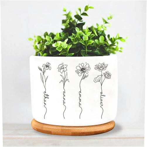 IZI POD Personalized Grandma's Garden Plant Pot, Custom Mom's Garden Plant Pot, Custom Birth Month Flower Pot, Gifts for Women, Grandma, Mom, Birthday, Mother's Day, Thanksgiving, Christmas G5