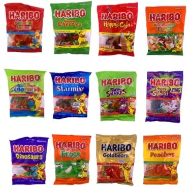 Snackivore Haribo Gummy Bears Bulk Gummy Candy Variety Pack- 12 Bags of Haribo Gummy Candy Mix by Snackivore. Set Includes Haribo Gold Bears, Haribo Peaches, Haribo Starmix, Haribo Frogs, and More.